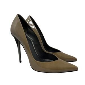 Stuart Weitzman Stiletto Pointed Toe Heels Womens Sz 9 Nude Gray Patent Leather